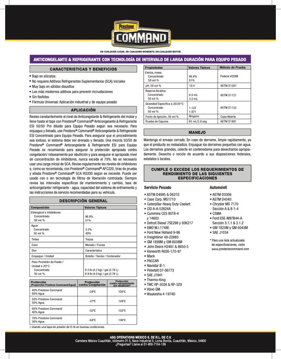 Anticongelante y Refrigerante Command Hd 50% (Morado) 1 gal