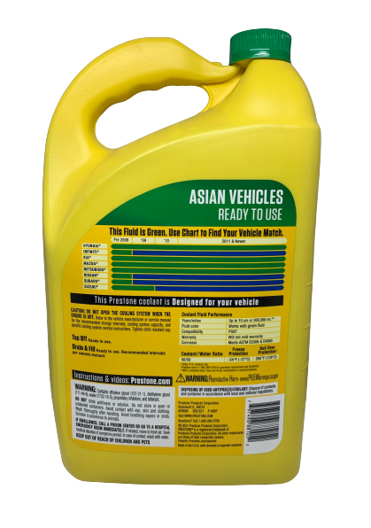 Anticongelante y Refrigerante Al 50% para Vehiculos Asiáticos (Color Verde) 1gal