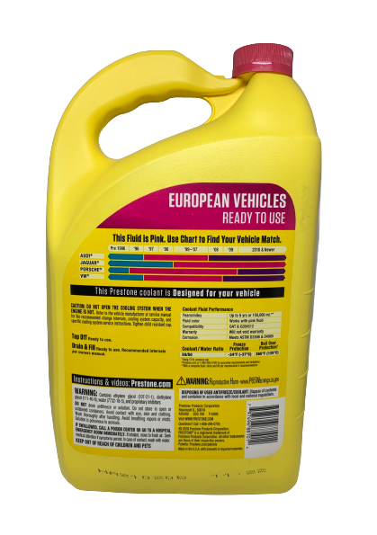 Anticongelante y Refrigerante Al 50% para Vehiculos Europeros (Color Rosado) 1gal