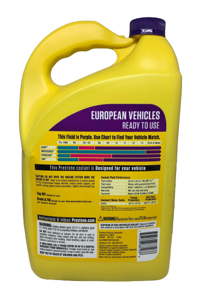 Anticongelante y Refrigerante Al 50% para Vehículos Europeos (Color Morado) 1gal