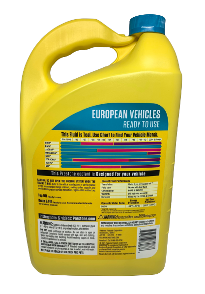 Anticongelante y Refrigerante Al 50% para Vehiculos Europeos (Color Celeste) 1gal